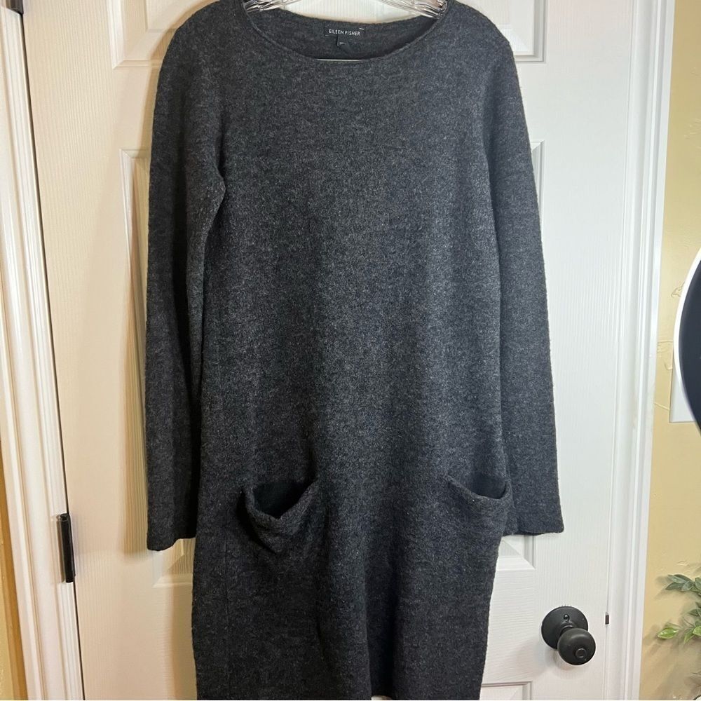 EILEEN FISHER WOOL BLEND MIDI DRESS WITH POCKETS SIZE XS BUT RUNS BIG